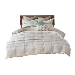 Gulches Series Multicolor White Contemporary Boho Tassel Printed Stripe Cotton Percale Full Queen 3 Piece Duvet Cover Set Blanket - 1 of 4