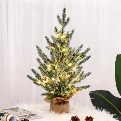 24 Inch Artificial Small Christmas Tree, 2 Ft Prelit Table Top Christmas Tree Mini Frosted Pine Tree
