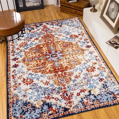 GlasFlength Rug Pads Vintage Bohemia Waterproof Extra Large Area Rugs Non-Slip Rug Pads Washable Rug for Room, Beige, 120"*96"*0.31"