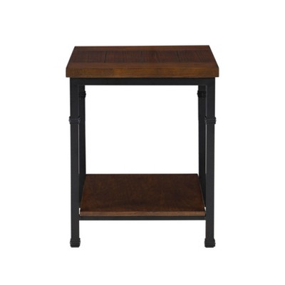 Austin Industrial Black Metal and Ash Wood End Table with Shelf