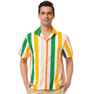 Lars Amadeus Men's Short Sleeve Button Down Summer Beach Vertical Striped Shirts - 1 of 4