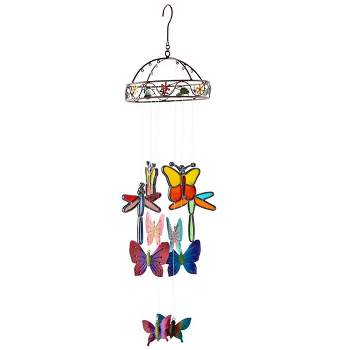 Wind & Weather Colorful Indoor Mobile with Stained Glass Butterflies and Dragonflies and Metal Butterflies