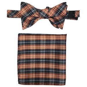 Men's Checkered 2.75" x 4.75" Adjustable 16" - 20" Freestyle Self Tie with Hankie Set - 1 of 4