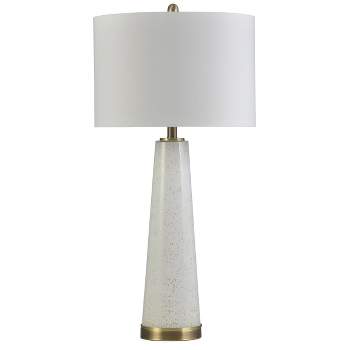 Glass and Metal Pillar Table Lamp with Drum Shade White/Gold - StyleCraft
