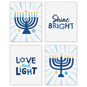 Big Dot of Happiness Hanukkah Menorah - Unframed Chanukah Holiday Linen Paper Wall Art - Set of 4 - Artisms - 8 x 10 inches - 1 of 4