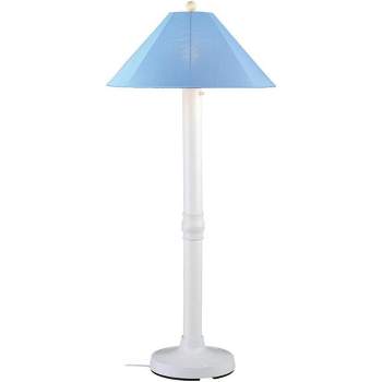 Patio Living Concepts Catalina Floor Lamp 39681 with 3 white body and sky blue Sunbrella shade fabric