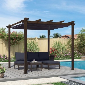PURPLE LEAF Outdoor Metal Pergola with Retractable Canopy Patio Shade Cover for Garden Pool Yard Brown Aluminum Frame - 1 of 4