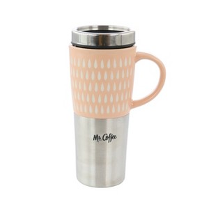 Mr. Coffee Travertine 16 Ounce Stoneware and Stainless Steel Travel Mug With Lid in Light Pink - 1 of 4