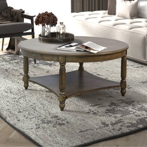 Galano Round Coffee Table with Solid Wood Legs 34.6" W x 34.6" D x 16.5" H - 1 of 4