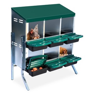 Chicken Nesting Boxes, 6 Hole Metal Chicken Laying Box with Removable Trays and Roll Out Egg Collection for Chicken Coop, Easy Cleanable - 1 of 4