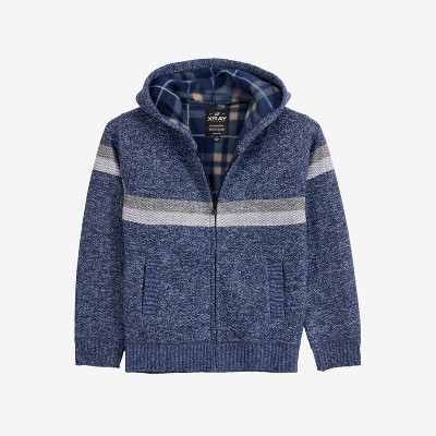 X RAY Boy's Hooded Flannel Lined Full Zip Sweater With Stripes