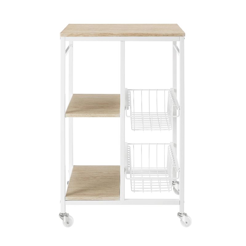 Tamarind White Metal Mobile Small Kitchen Cart Baskets &#38; Shelves Locking Wheels - Linon, 3 of 11