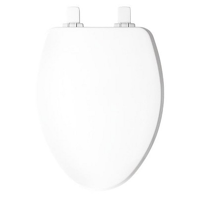 White Elongated Wood Toilet Seat with Slow Close Hinges