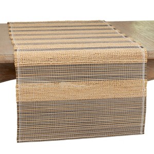 Saro Lifestyle Long Table Runner With Striped Design, Brown, 16" x 72" - 1 of 3