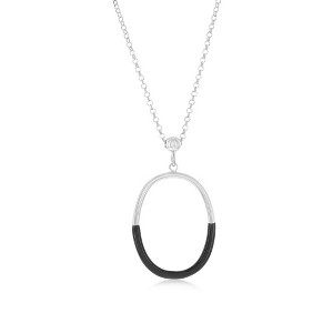 Bella Silver Sterling Silver, Black Enamel Oval Necklace - Black - 16+2 Inch - 1 of 2