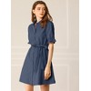Allegra K Women's Summer Ruffled Short Sleeve Belted Button Down Shirt Dress - 3 of 4