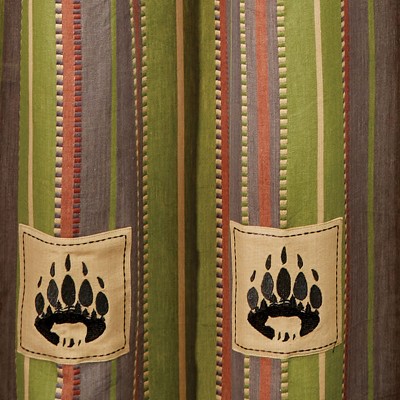 Rustic Green and Brown Fabric Shower Curtain with Bear Patch 72" x 72"