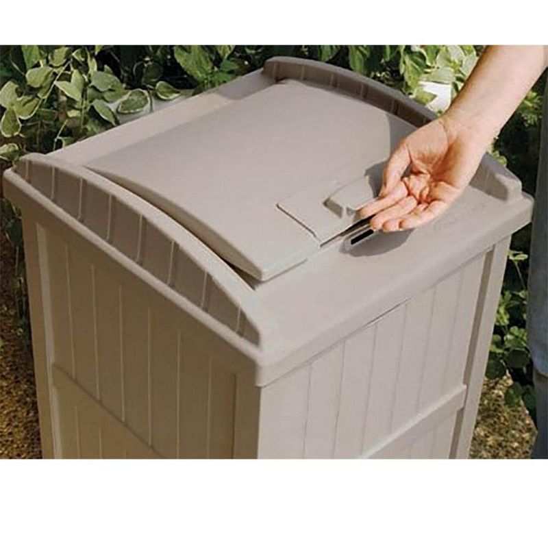Suncast 30-33 Gallon Deck Patio Resin Garbage Trash Can Hideaway, Taupe (2 Pack), 5 of 7