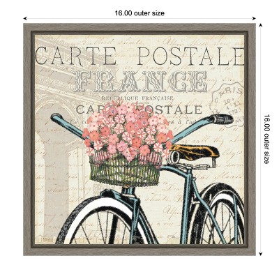 Paris Ride II Bicycle Canvas Print with Gray Frame