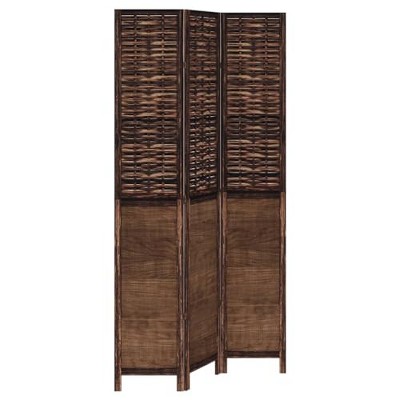 vidaXL Dark Brown Room Divider - 3 Panel Privacy Screen - Solid Paulownia and Bamboo Wood - Burnt Finish for Bedroom, Living Room, Office - Indoor Use