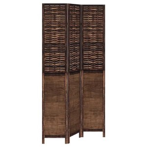 vidaXL Dark Brown Room Divider - 3 Panel Privacy Screen - Solid Paulownia and Bamboo Wood - Burnt Finish for Bedroom, Living Room, Office - Indoor Use - 1 of 4
