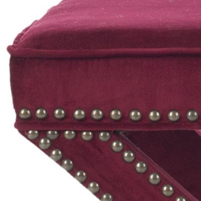 Palmer Red Velvet Ottoman with Brass Nailhead Trim