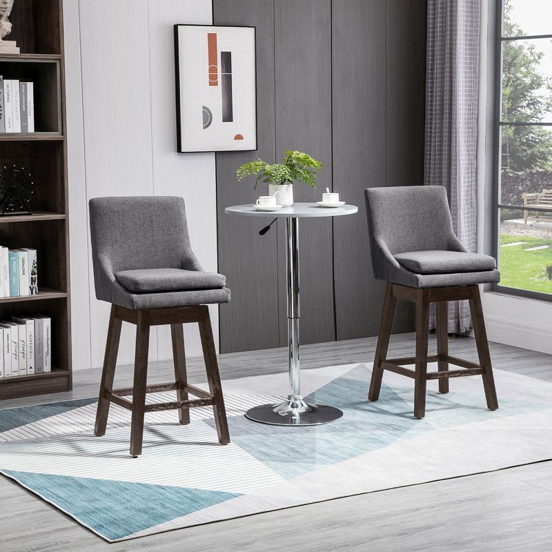 HOMCOM 28" Set of 2 Swivel Bar Height Bar Stools, Armless Upholstered Barstools Chairs with Soft Padding Cushion and Wood Legs, 3 of 7