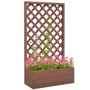 Outsunny Raised Garden Bed w/ Trellis Lattice, Drainage Gap, Freestanding Trellis Planter for Climbing Plants, Vines, Flowers - 1 of 4