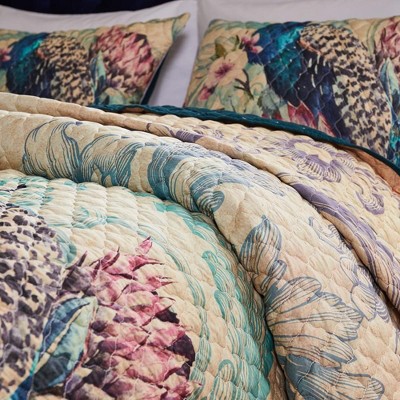 Eden Peacock Floral Print King Cotton Polyester Sham