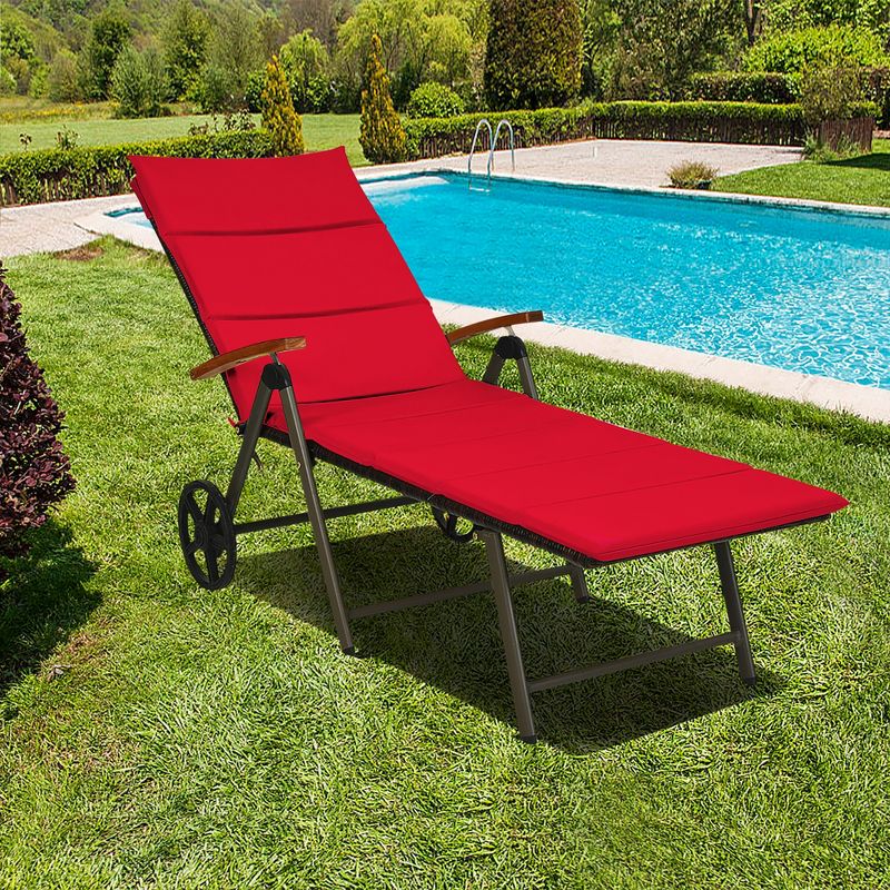 Costway Aluminum Rattan Lounger Recliner 5-Position Adjustable Chair Turquoise\Red, 1 of 11