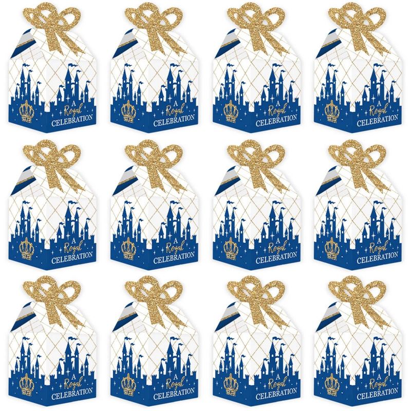 Big Dot of Happiness Royal Prince Charming - Square Favor Gift Boxes - Baby Shower or Birthday Party Bow Boxes - Set of 12, 5 of 9