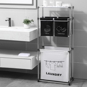 SEVOBAL Laundry Bags and Baskets Laundry Hamper 3 Tier Laundry Sorter with 4 Removable Bags for Organizing Clothes, Laundry, Black, 23.2"*11.4"*53.5" - 1 of 4