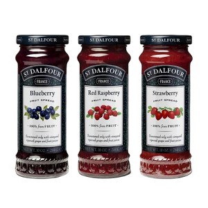 St. Dalfour Classic Trio Set, Blueberry, Red Raspberry, and Strawberry Fruit Spreads Preserves 100% Fruits 10 Oz. (284 G) (3-Pc Set) - 1 of 4