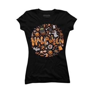 Junior's Design By Humans happy halloween greeting holiday illustration By ghinan T-Shirt - Black - X Large - 1 of 2