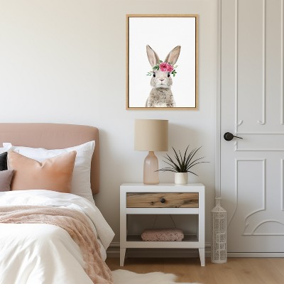Natural Framed Canvas Flower Crown Bunny Nursery Art