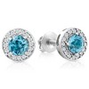 Pompeii3 3/4ct Halo Diamond Blue Topaz Studs 14K White Gold - 2 of 3