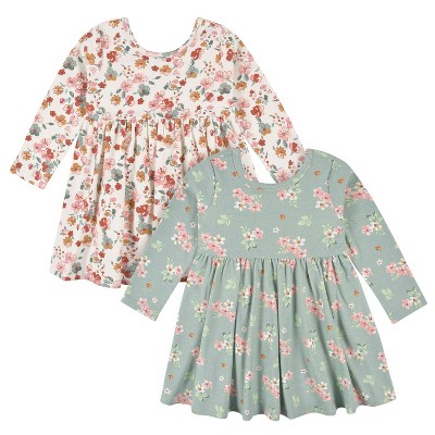 Gerber Baby Girls' Long Sleeve Dresses, 2-Pack, Mint Floral, 12 Months