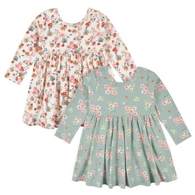 Image of Gerber Baby Girls' Long Sleeve Dresses, 2-Pack, Mint Floral, 18 Months