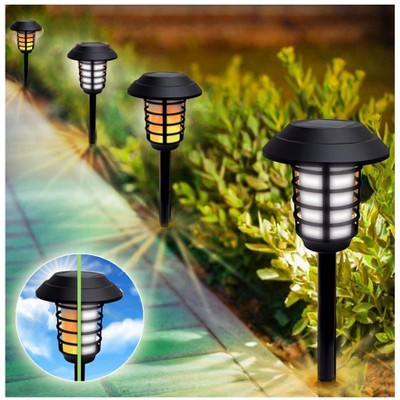 Black Solar LED Pathway Lights with Flickering Flame, 8-Pack