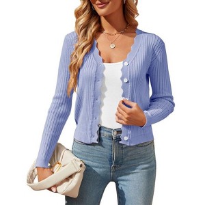 Coolmee Women's Cropped Cardigan Knit ShrugsTops V Neck Button Down Sweaters - 1 of 4