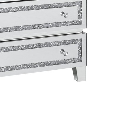 32" White Mirrored Glam Cabinet with Faux Diamond Inlay