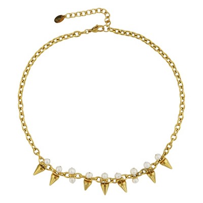 Slate by Rebl Spike & Pearl Chain Necklace  18K Gold Plated Stainless Steel