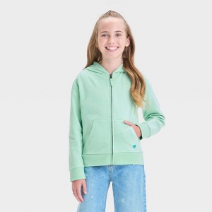 Girls' Hearts French Terry Zip-Up Hoodie - Cat & Jack™ - 1 of 4