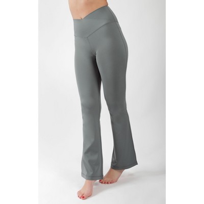 Yogalicious - Lux High Waist Flare Leg V Back Yoga Pants with Elastic Free  Crossover Waistband - English Ivy - Medium
