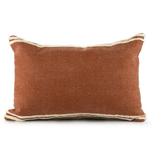 HomeRoots 16" X 24" Cinnamon And Natural Striped Cotton Lumbar Throw Pillow With Texture - 1 of 4