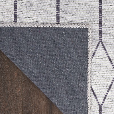 Ivory & Grey Geometric Synthetic 2' x 3'9" Easy-Care Area Rug