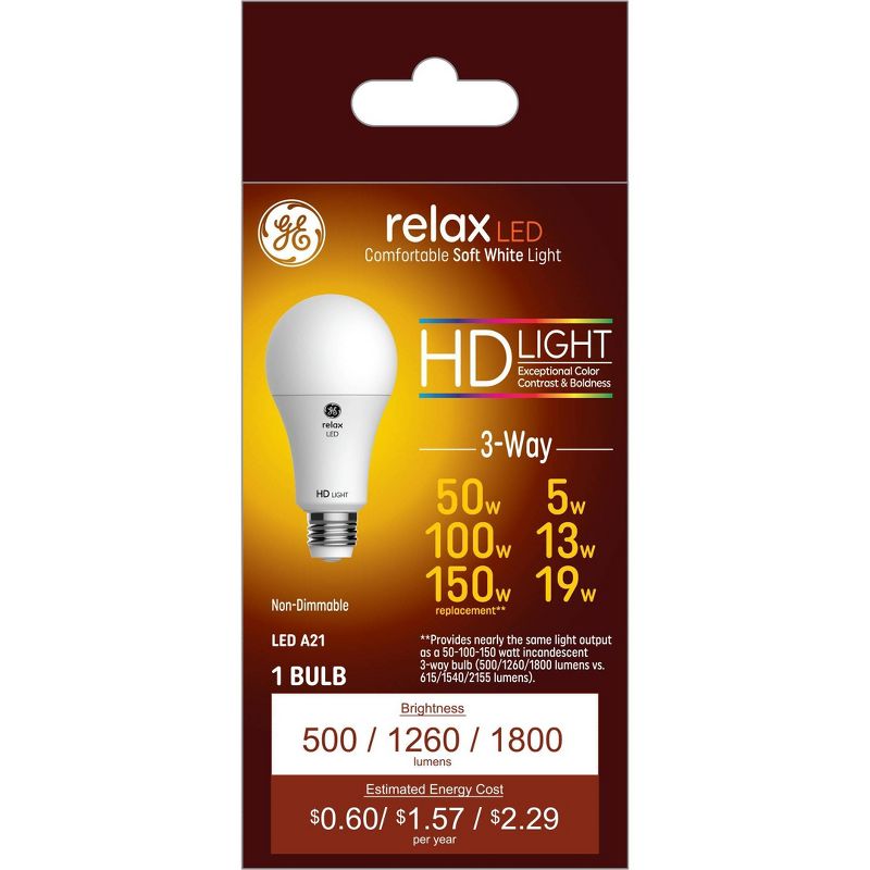 GE Relax LED 3-Way HD Light Bulb Soft White, 1 of 7