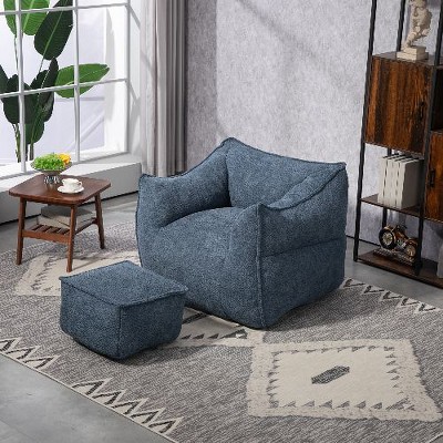 CAVINAS Bean Bag Chair for Adults and Kids, Durable Comfort Lounger High Back Bean Bag Chair Couch with Footstool, Indoor & Outdoor