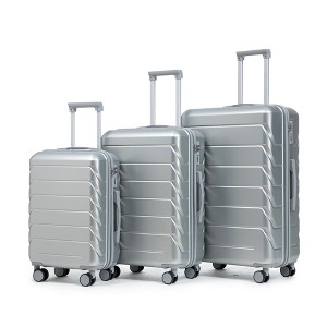 ChicFurnit Luggage 3 Piece ABS Spinner Wheel Luggage with Combination Lock for Travel, Silver, 19.88"*11.81"*30.31" - 1 of 4