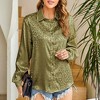 Leopard Stain Button Down Shirts for Women Roll Up Long Sleeve V Neck Casual Work Shirts - 3 of 4